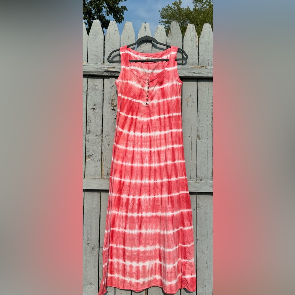 RUFF HEWN WOMENS TIE DYE MAXI DRESS SMALL COTTON SLEEVELESS BUTTONS POCKET EUC!